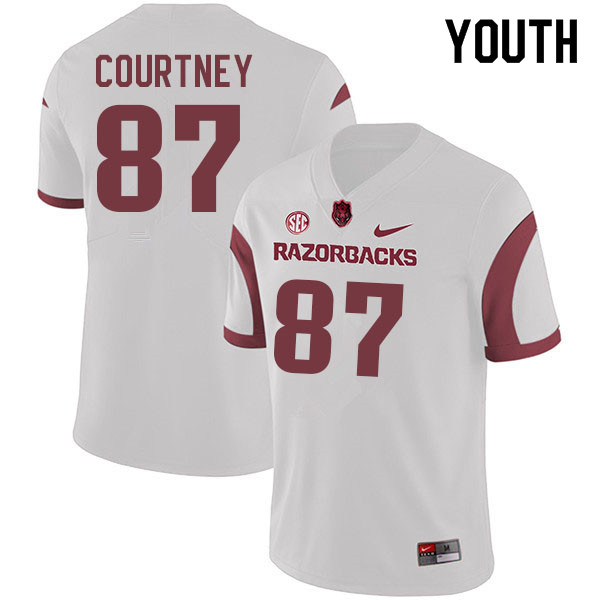Youth #87 Dax Courtney Arkansas Razorbacks College Football Jerseys Sale-White - Click Image to Close